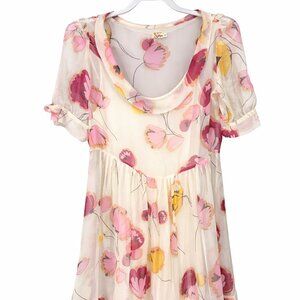 Vintage Johnny Was BIYA Sheer Mesh Floral Dress Lined 100% Silk Boho S